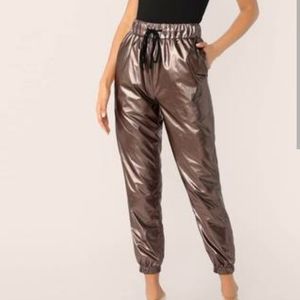 Metallic drawstring pants